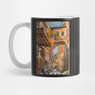 Via Dolorosa Arch of ecce homo Jerusalem. Painting on silk Mug